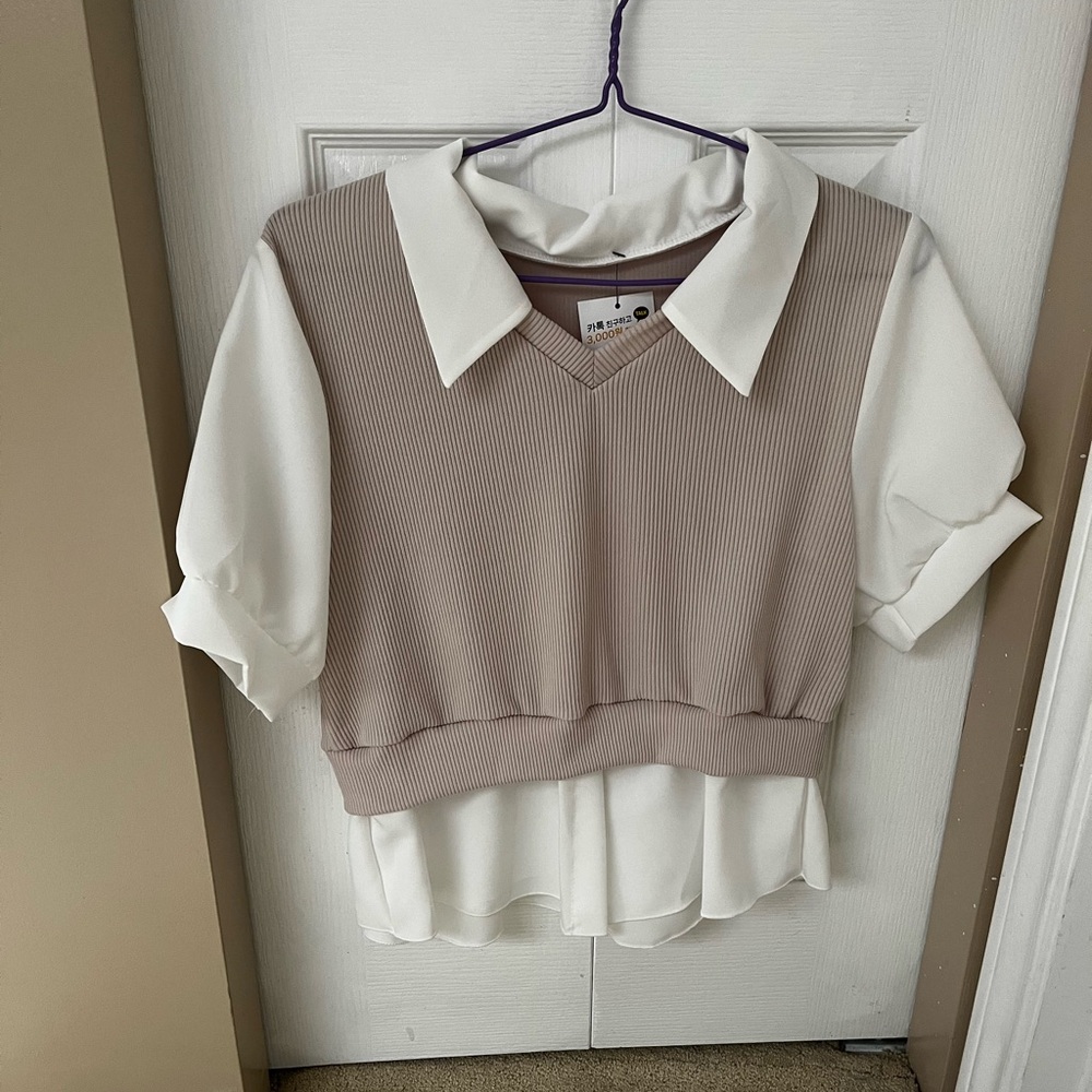 Elegant Two-Tone Collared Blouse (Made in Korea)